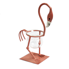 Ghiveci Decorativ Hidroponic - Flamingo din Metal Roz 1