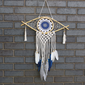 Dream Catcher (Prinzător de Vise) Protector - Ochi Mediu Macrame Alb / Albastru / Gri