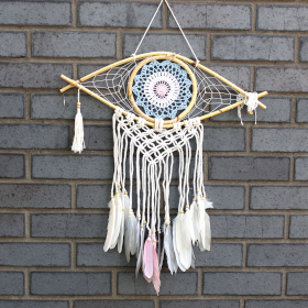 Dream Catcher (Prinzător de Vise) Protector - Ochi Mediu Macrame Albastru / Alb / Roz