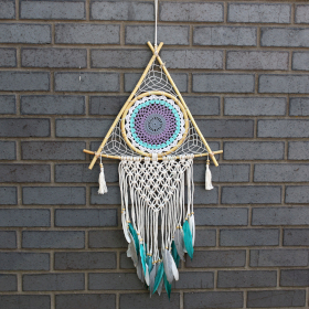 Dream Catcher (Prinzător de Vise) Protector - Piramidă Macrame - Alb / Turcoaz