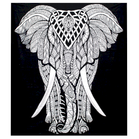 Cuvertură de Pat Alb - Negru Dublă din Bumbac - Elefant