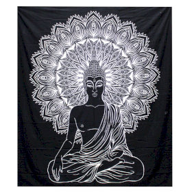 Cuvertură de Pat Alb - Negru Dublă din Bumbac - Buddha