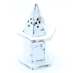 4x Suport pentru Conuri Parfumate Alb Spălat - Piramidă Mini Căsuță