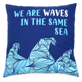 3x Față de Pernă din Bumbac cu Imprimeu - We are Waves - Gri, Albastru și Natural