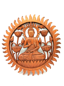 Tablou Sculptat din Lemn - Buddha și Lotus 40cm