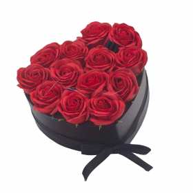 Aranjament  Flori de Săpun în Cutie Cadou - 13 Trandafiri Roșii - Inimă