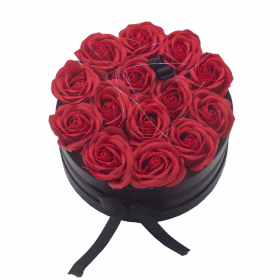Aranjament  Flori de Săpun în Cutie Cadou- 14 Trandafiri Roșii - Rotund