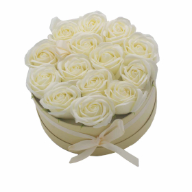 Aranjament  Flori de Săpun în Cutie Cadou - 14 Trandafiri Crem - Rotund