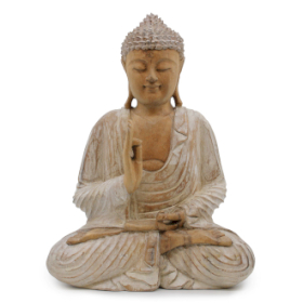 Buddha Sculptat Manual - 40cm Transfer Didactic - Alb Spălat
