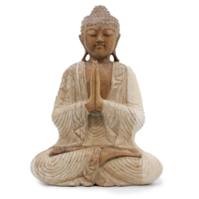 Buddha Sculptat Manual - 40 cm Bun Venit - Alb Spălat