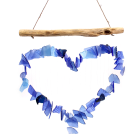 Clopoței de Vânt din Sticlă Reciclată - Inimă Albastră