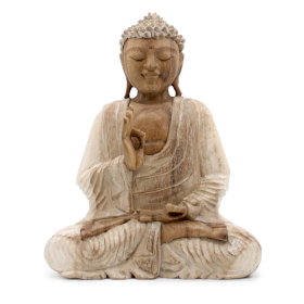 Statuie Buddha Sculptată Manual - 30 cm Transmitere Didactică - Alb Spălat