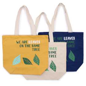 3x Geantă de Bumbac cu Imprimeu - We are Leaves - Galben, Albastru și Natural