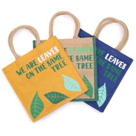 3x Genți de Iută cu Imprimeu - We are Leaves - Galben, Albastru și Natural