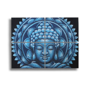 Detaliu Tablou Mandala Buddha Albastru Brocart 30x40cm x 4