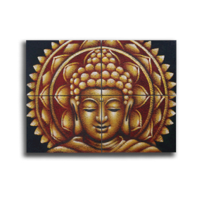 Detaliu Tablou Mandala Buddha Auriu Brocart 30x40cm x 4