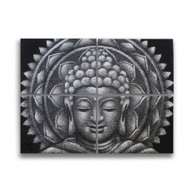 Detaliu Tablou Mandala Buddha Gri Brocart 30x40cm x 4
