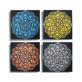 Set 4 Tablouri Mandala Detaliu Brocart 30x30cm