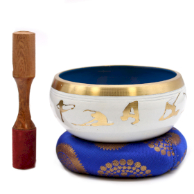 Set Mare de Vase Cântătoare Poziții Yoga - Alb/Albastru 14cm