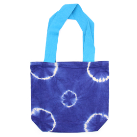 Geantă din Bumbac Natural Tye-Dye (8oz) - 38x42x12cm - Cercuri Albastre - Mânere Albastre