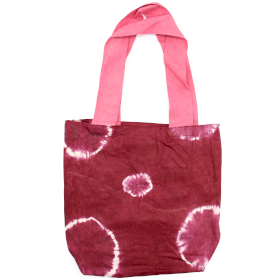 Geantă din Bumbac Natural Tye-Dye (8oz) - 38x42x12cm - Cercuri din Castan - Mânere Roz