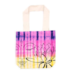 Geantă din Bumbac Tie-Dye (6 oz) - 38x42x12cm - Lotus Buddha - Multi Col - Mâner Natural