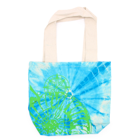 Geantă din Bumbac Tie-Dye (6 oz) - 38x42x12cm - Sea Shell - Albastru/Verde - Mâner Verde