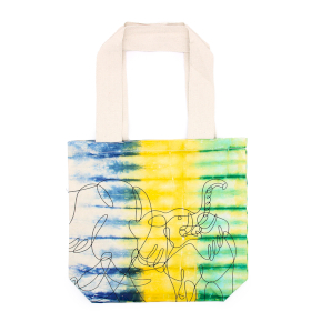 Geantă din Bumbac Tie-Dye (6 oz) - 38x42x12cm - Elefanți - Multi - Mâner Natural