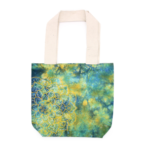 Geantă din Bumbac Tie-Dye (6 oz) - 38x42x12cm - Mandala - Verde/Albastru -  Mâner Natural