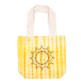 Geantă din Bumbac Tie-Dye (6 oz) - 38x42x12cm - Namaste Mâini - Galben-  Mâner Natural