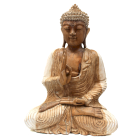 Statuie Buddha Sculptată Manual - 40cm Transmisie de Predare - Alb Spălat - Deteriorată