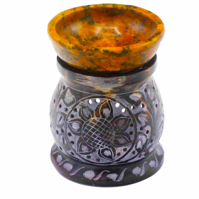 Aroma Lampă din Steatit 10cm - Floare Mandala - Negru și Galben