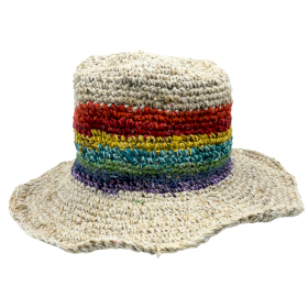 3x Pălărie Boho de Festival Realizată Manual din Cânepă și Bumbac - Curcubeu