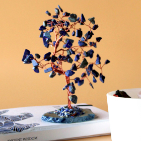 Arbore Mare cu Pietre Prețioase - Sodalit pe Suport de Agat Albastru (100 de pietre)