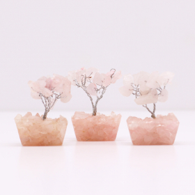 12x Mini Arbori cu Pietre Prețioase pe Suport de Orgonit  - Cuarț Roz (15 pietre)