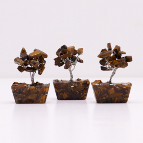 12x Mini Arbori cu Pietre Prețioase pe Suport de Orgonit  - Ochi de Tigru (15 pietre)