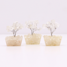 12x Mini Arbori cu Pietre Prețioase pe Suport de Orgonit  - Cuarț de Stâncă (15 pietre)