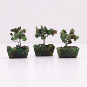 12x Mini Arbori cu Pietre Prețioase pe Suport de Orgonit - Aventurin Verde(15 pietre)
