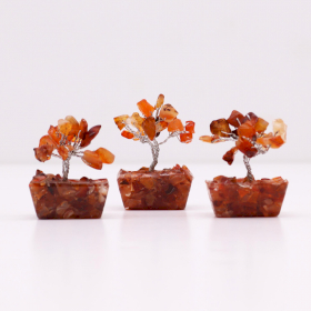 12x Mini Arbori cu Pietre Prețioase pe Suport de Orgonit  - Carnelian (15 pietre)