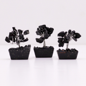 12x Mini Arbori cu Pietre Prețioase pe Suport de Orgonit  - Agat Negru (15 pietre)