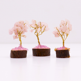 12x Mini Arbori cu Pietre Prețioase pe Suport de Lemn - Cuarț Roz (15 pietre)