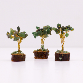 12x Mini Arbori cu Pietre Prețioase pe Suport de Lemn - Aventurin Verde (15 pietre)