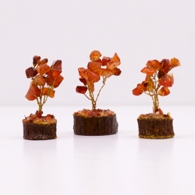 12x Mini Arbori cu Pietre Prețioase pe Suport de Lemn - Carnelian (15 pietre)