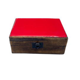 Cutie Medie din Lemn cu Glazură de Ceramică - 15x10x6cm - Roșu
