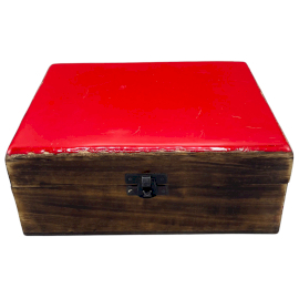 Cutie Mare din Lemn cu Glazură de Ceramică - 20x15x7.5cm - Roșu