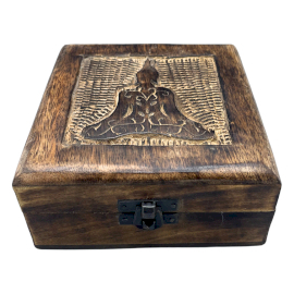 Cutie Pătrată din Lemn pentru Suvenire 13x13x6cm - Buddha