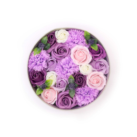 Cutie Rotundă - Trandafiri Mov și Garoafe