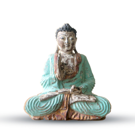Statuie Buddha Sculptată Manual Mentă Vintage - 30 cm - Transfer Didactic