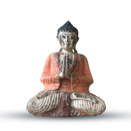 Statuie Buddha Sculptată Manual Portocaliu Vintage - 30 cm - Bun Venit