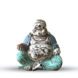 Statuie Buddha Sculptată Manual Albastră - 30 cm - Buddha Fericit